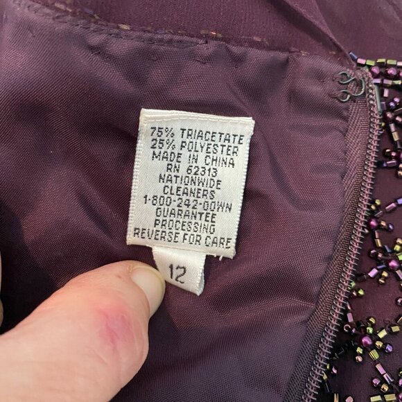 Vintage Black Tie Olga Cassini beaded cocktail dress, Size 12, wine, knee length - Picture 6 of 8